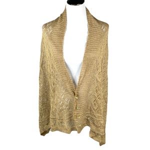 Knit Button Up Shawl, Tan, Gold, OS
